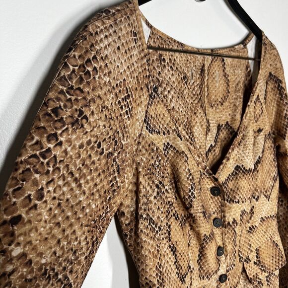 NEW Mara Hoffman Sz 0 Silvana Dress Snake Print Tencel Linen Button Front Midi - Picture 4 of 10